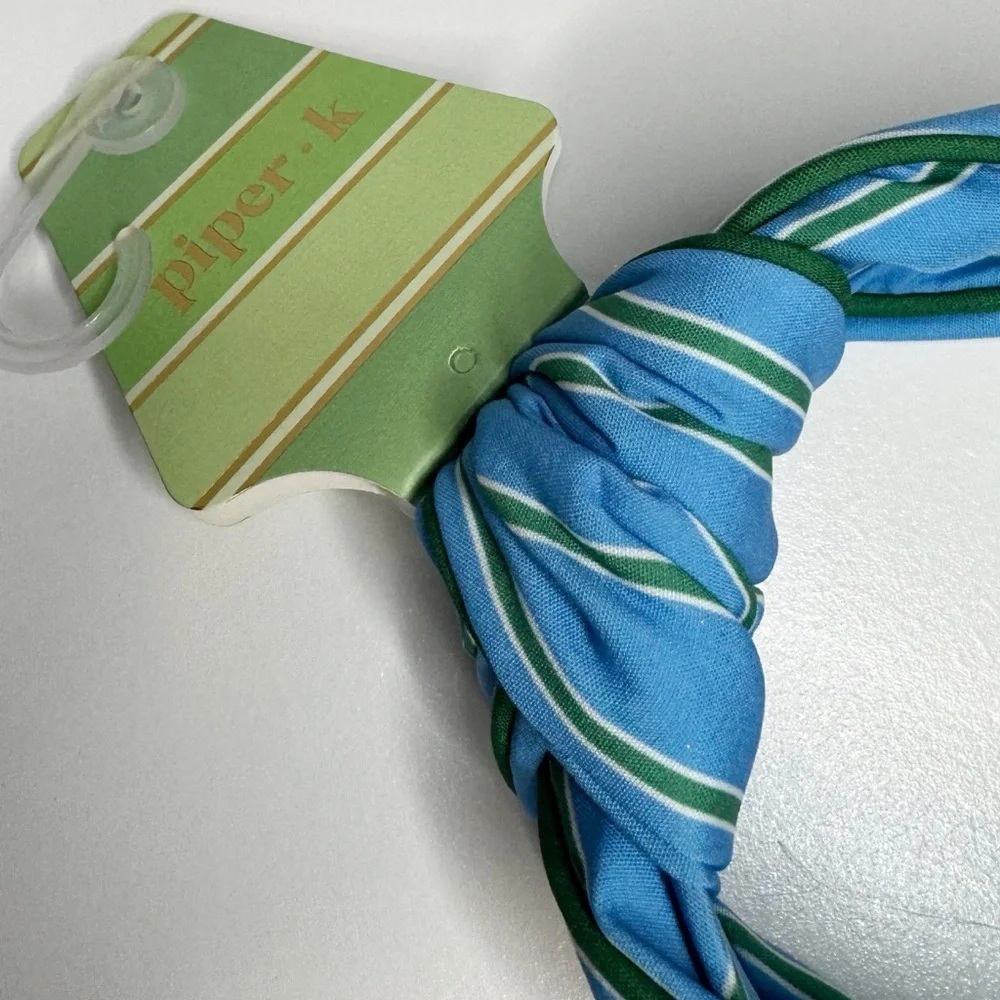 Piper K Blue Green Striped Headband Preppy Knot NWT One Size Chic Academia